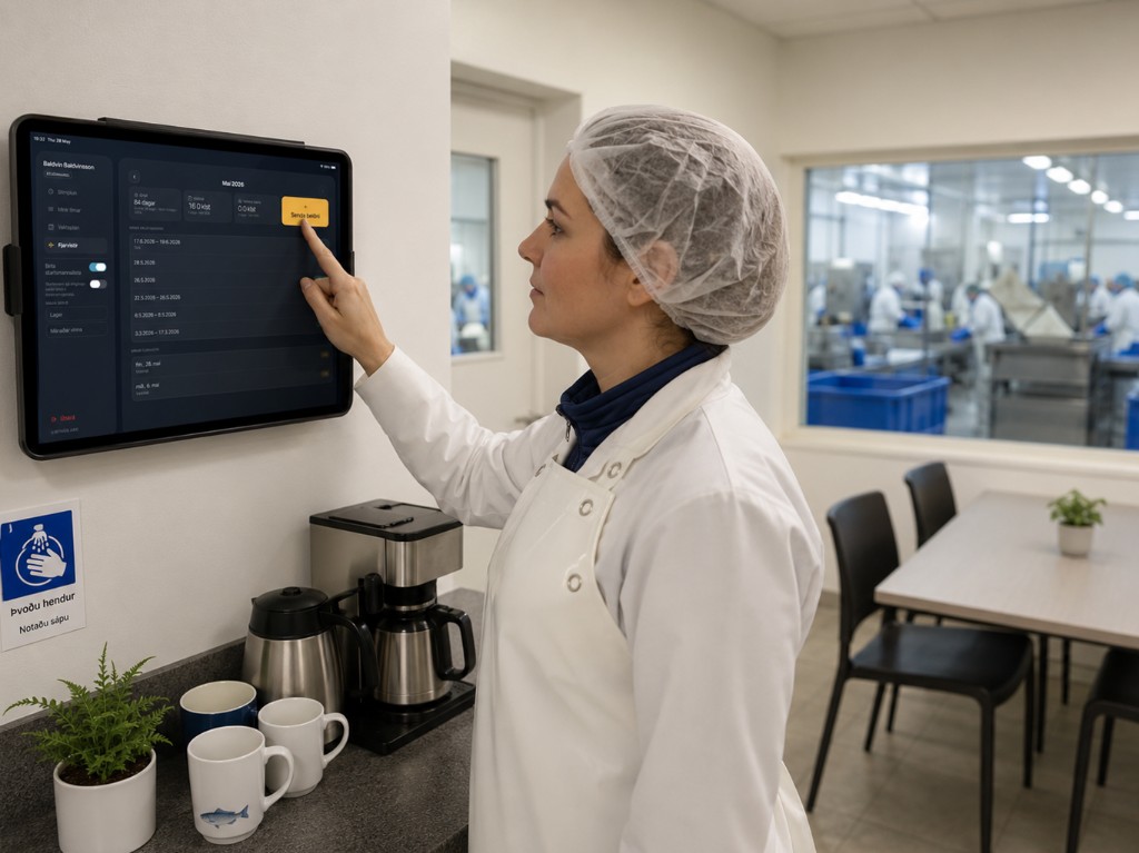 Production worker using a wall-mounted Curio Station