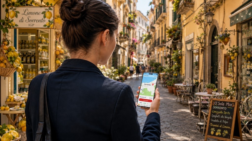 Generated scene: a person checking time on a phone in a street — product sample, not a named customer