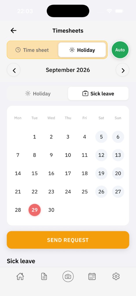 Curio Go calendar for reporting sick leave